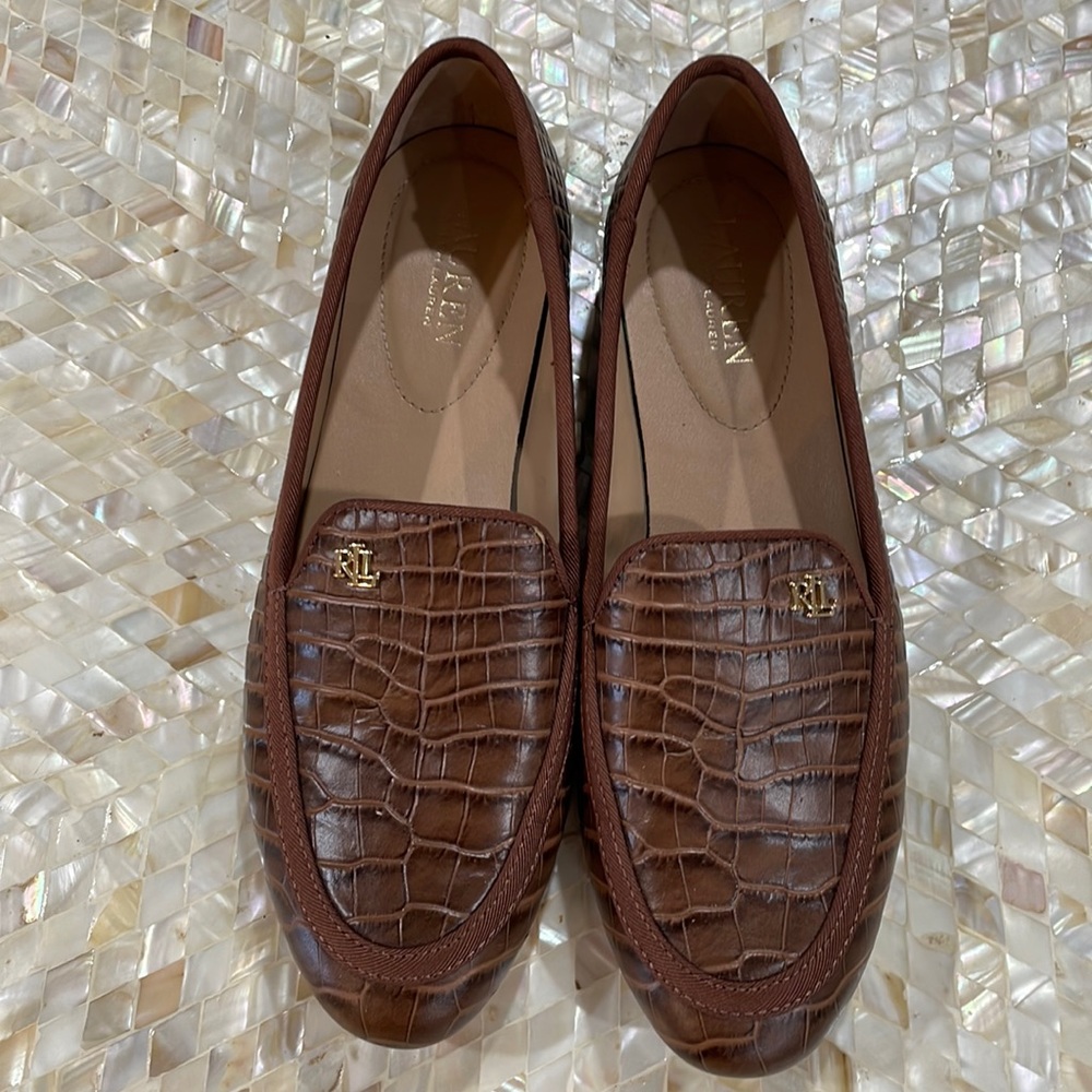 Ralph Lauren Clair brown crocodile style leather loafers size 9B
